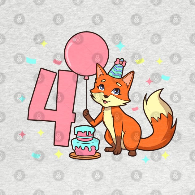 I am 4 with fox - girl birthday 4 years old by Modern Medieval Design